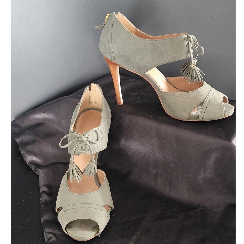 Talbots Vicki2A-W Moss Green Nubuck Tassel Peep Toe Heels 7W